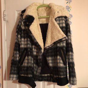 Free People Sherpa Plaid Moto Jacket